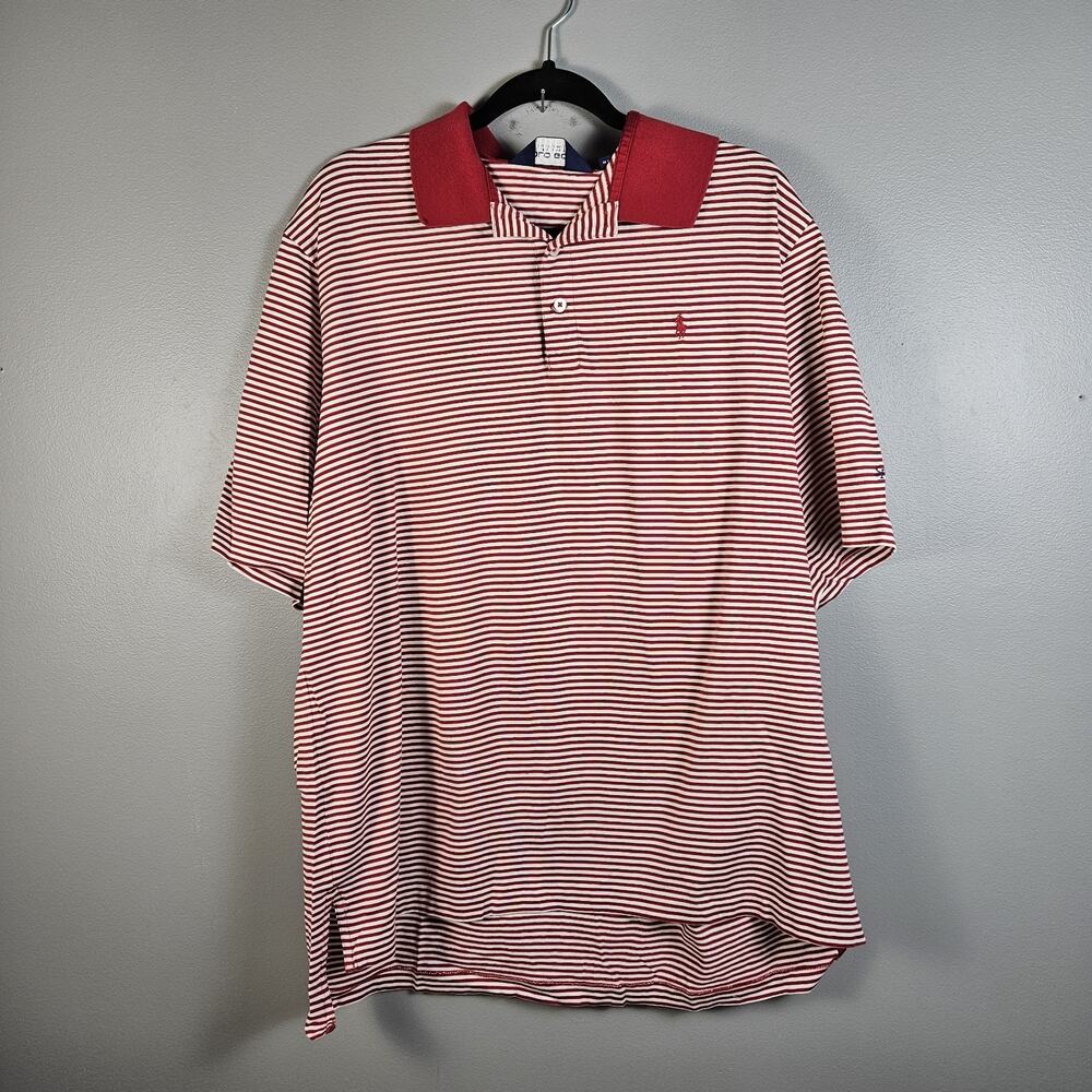 Polo Golf‎ Ralph Lauren Red White Stripe Pima Cotton Shirt XL Spring Meadows
